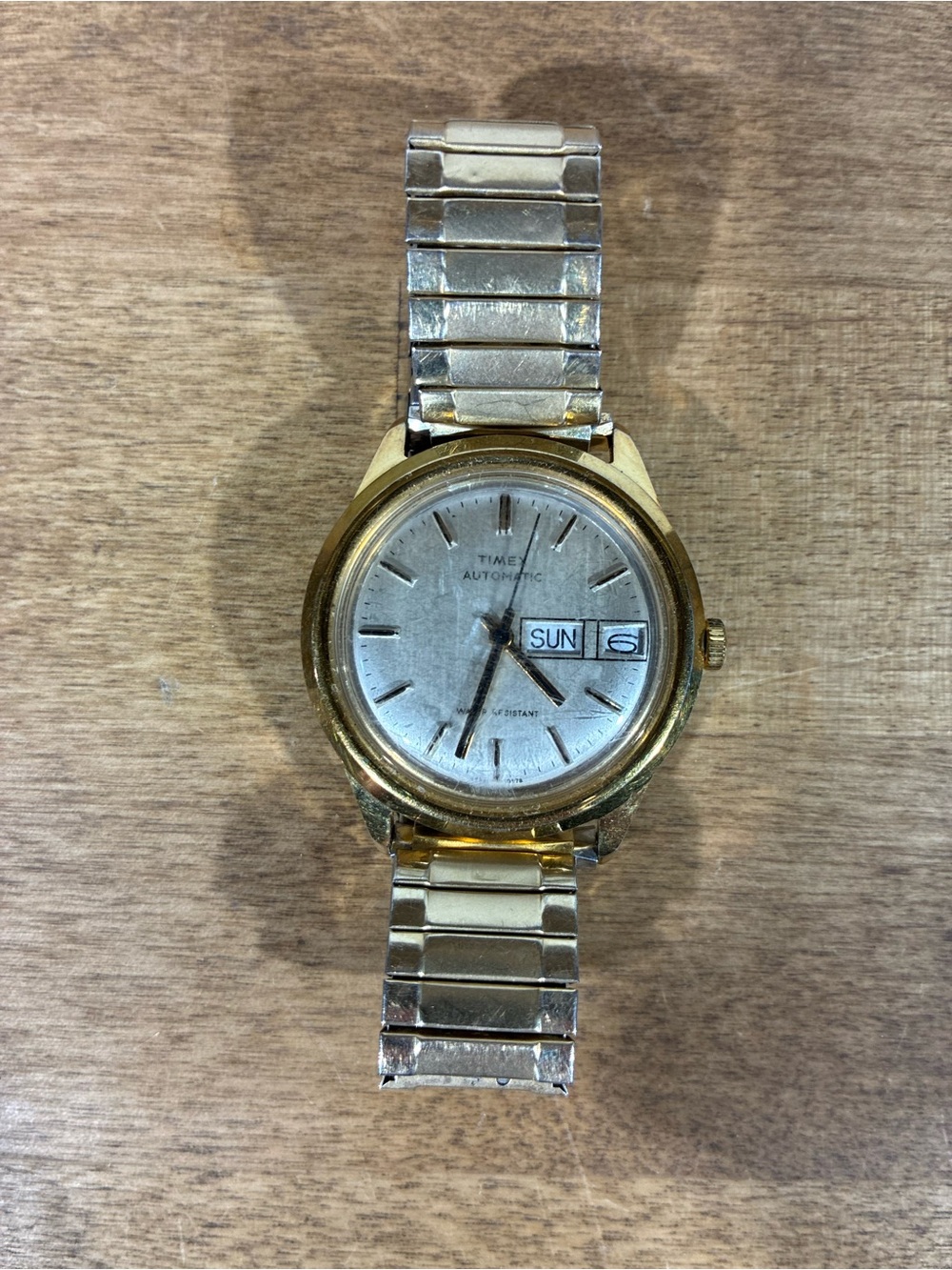 Vintage Timex Automatic Day Date Watch Gold Tone Speidel Expansion Band